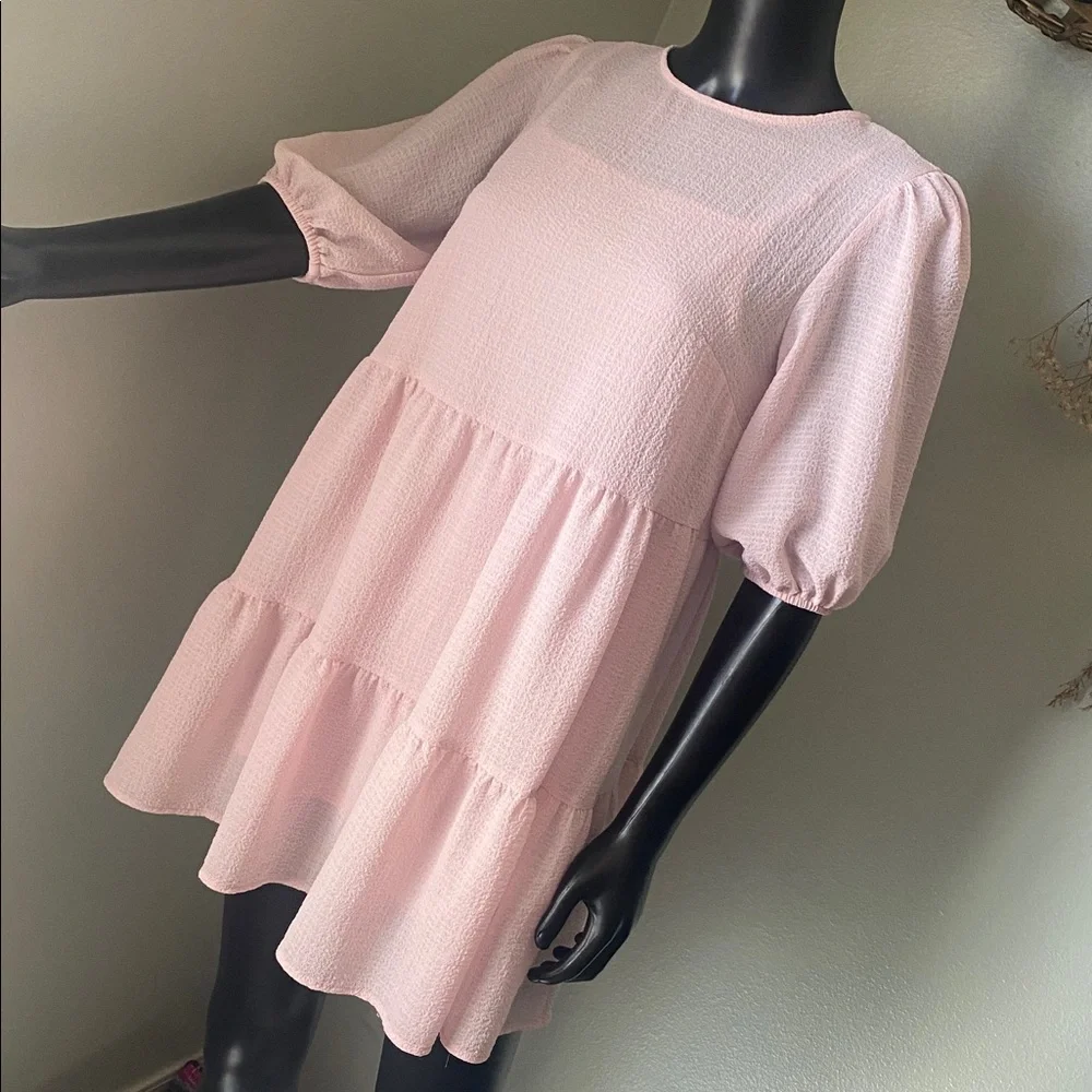 H&M Light Pink Babydoll Tiered Casual Dress - Picture 4 of 12
